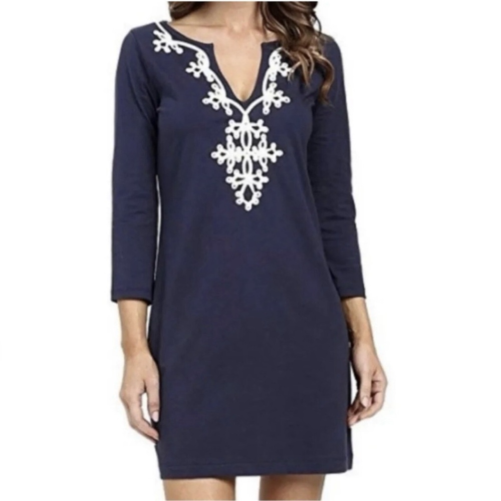 Lilly Pulitzer Navy Long Sleeve Dress with White decoration‎ Sz M